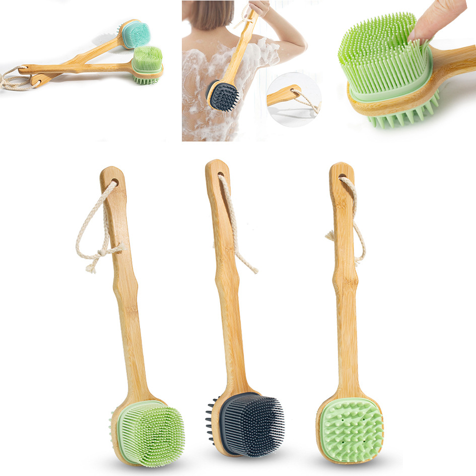 Veelzijdige body scrubber met lange bamboehandgreep